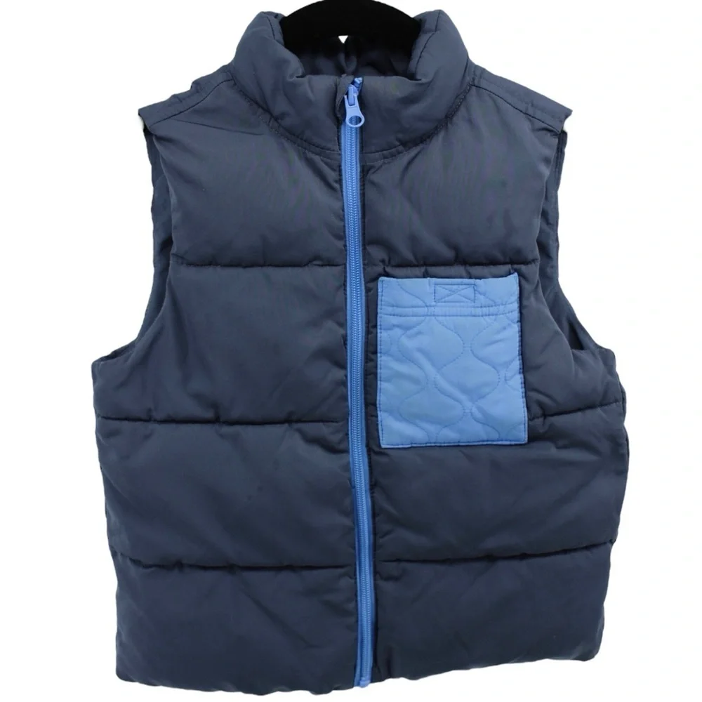 Cat & Jack Blue Quilted Puffer Vest Mountains Winter Holiday Boy's Size 6-6X‎